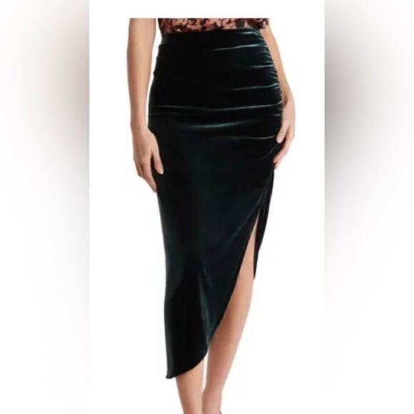 Veronica Beard Herst Satin Velvet Midi Skirt Emerald 2 NWT $548 - Picture 2 of 9